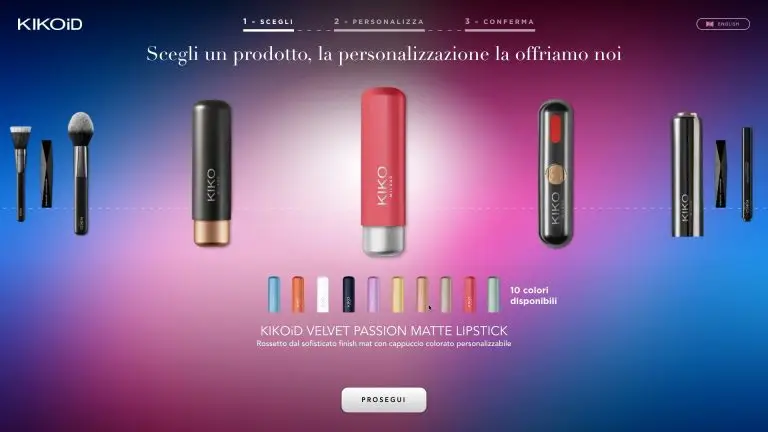 schermata della piattaforma KikoID per personalizzazione live di prodotto